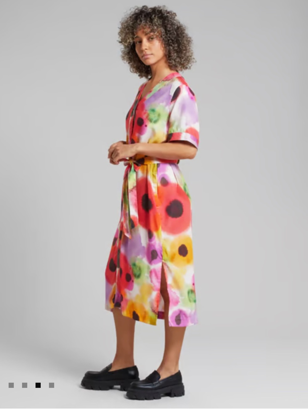 Vibrant Watercolor Midi Dress with Tie Waist - Multicolor - Picture 2 of 7